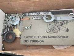 Working 4” Black Decker angle grinder, working heat gun