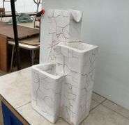 Unused outdoor crackle pillar fountain, comes with the pumps approximately 24" high