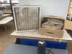 24" working fan, working bug zapper, queen size air mattress condition unknown