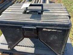 Shop creeper, plastic tool box and Snap-On stool