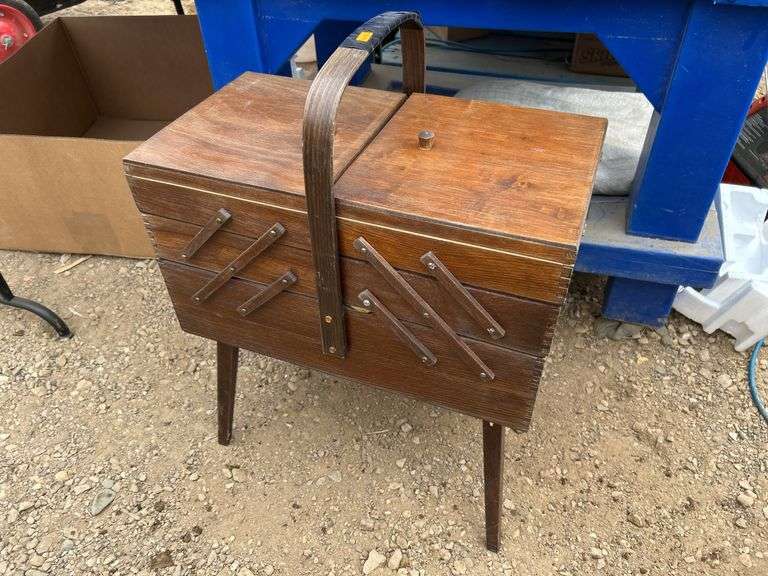 Curtains, quilt batt, folding laundry hamper, sewing basket (handle damaged) etc