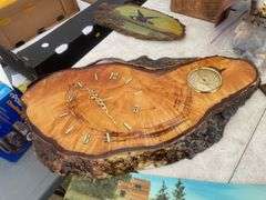 Clock, painted handsaw, miscellaneous