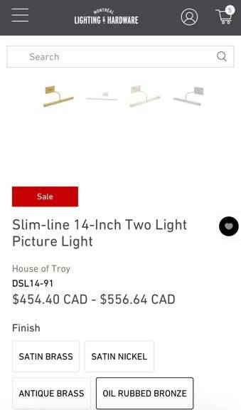 2 Unused Slim-line 14" Two Light Picture Lights