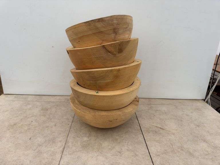 5 rough turned cottonwood bowls - cut in 1998-1999, dry and ready to finish - 10” - 12” diameter