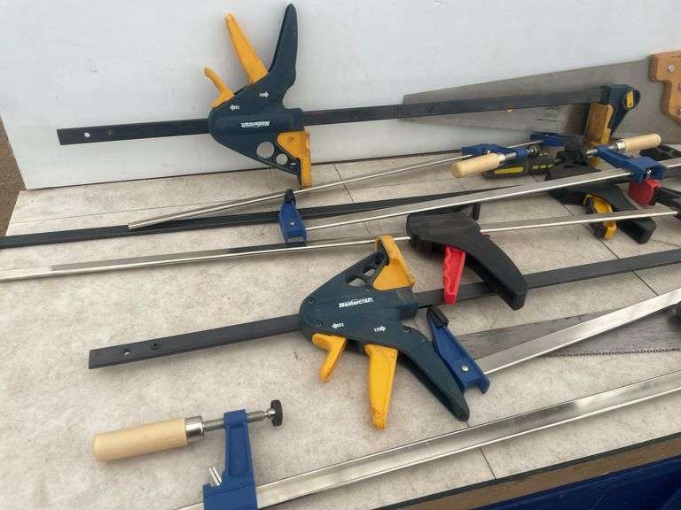 Quantity of clamps, pair of hand saws
