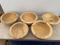 5 rough turned cottonwood bowls - cut in 1998-1999, dry and ready to finish - 10” - 12” diameter
