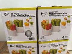 Qty of mini cylinder dishes, mini tasting spoons, waffle cups