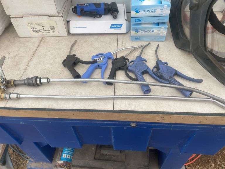 Quantity of L and XL painters coveralls, 2 boxes of nitro gloves, Loctite LB808, miscellaneous face 