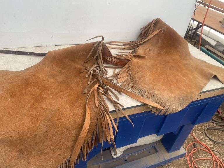 Pair of leather chaps with approximate 30" leg
