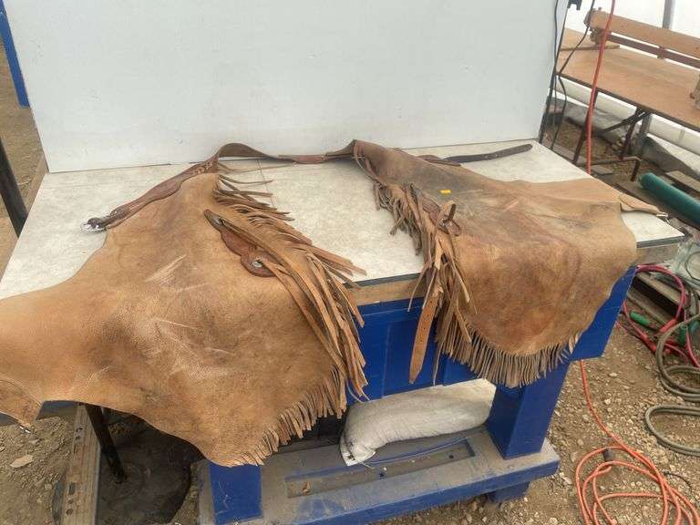 Pair of leather chaps with approximate 30" leg