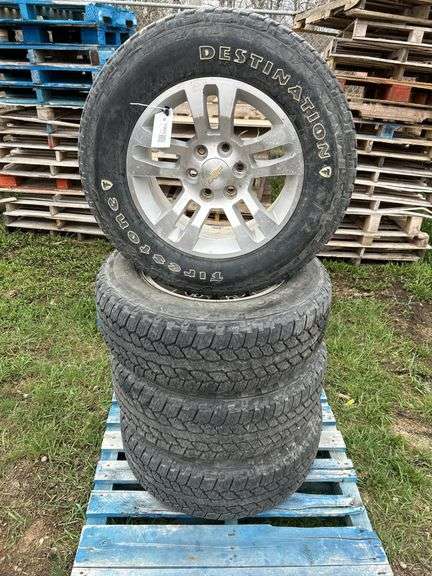 4 Chevy 1/2  ton alum 6 bolt wheel Firestone Destination tires - 265/65R18