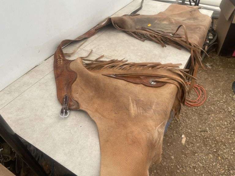Pair of leather chaps with approximate 30" leg