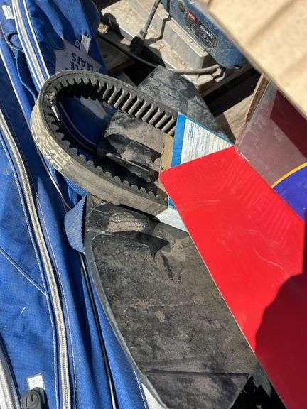Scroll saw- condition unknown, golf bag, hose reel etc.