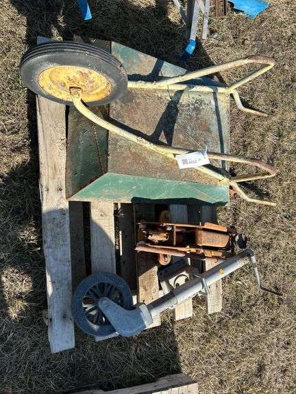 Trailer jack, small wheelbarrow, small floor jack