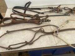 Leather bridle with split bit comes with nylon reins, leather halter, nylon halter