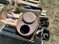 Pallet of misc. - gazebo, garden sprayer, quantity of rollers. 4 jugs of RV antifreeze, and a small 