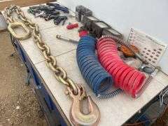 65" heavy duty safety chain, pair of air hoses, quantity of blow nozzles, miscellaneous lights