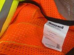 Three safety vests, flame retardant, pair of safety straps