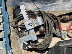 Pallet with mud flaps with battery box, booster cables, ball reciever, propane tank etc.