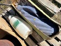 Pallet of misc. - gazebo, garden sprayer, quantity of rollers. 4 jugs of RV antifreeze, and a small 