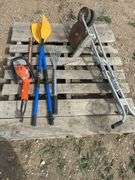 Homemade lawn edger, hedge trimmer, 2 boat paddles