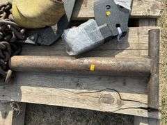 Pallet with sling, tow strap, heavy chain, large heavy pin etc