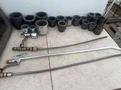 Quantity of 3/4" drive sockets mostly impact, 3 extended blow guns in a tub
