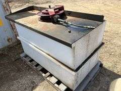 Work bench/oil reservoir - 36"x36"x72"  with hose reel and metering gun- condition unknown