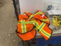 Three safety vests, flame retardant, pair of safety straps