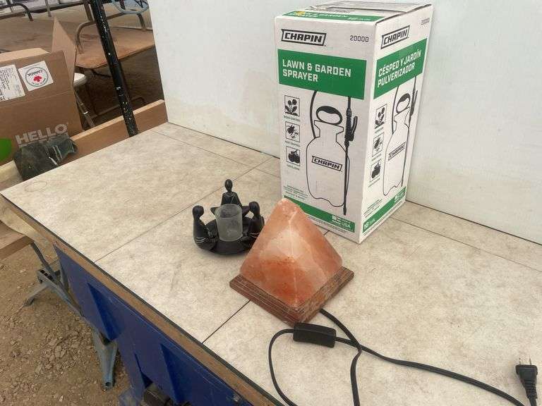 Lawn and garden sprayer, candle holder and rock lamp (needs bulb)