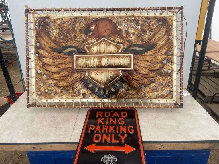 36" x 23" metal picture that lights up and 1 metal parking sign