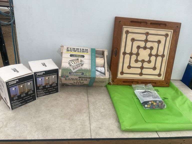 Finnish bowling game, handcrafted Michaud game,  2 Power Zone 3 in 1 phone charger, light and speake