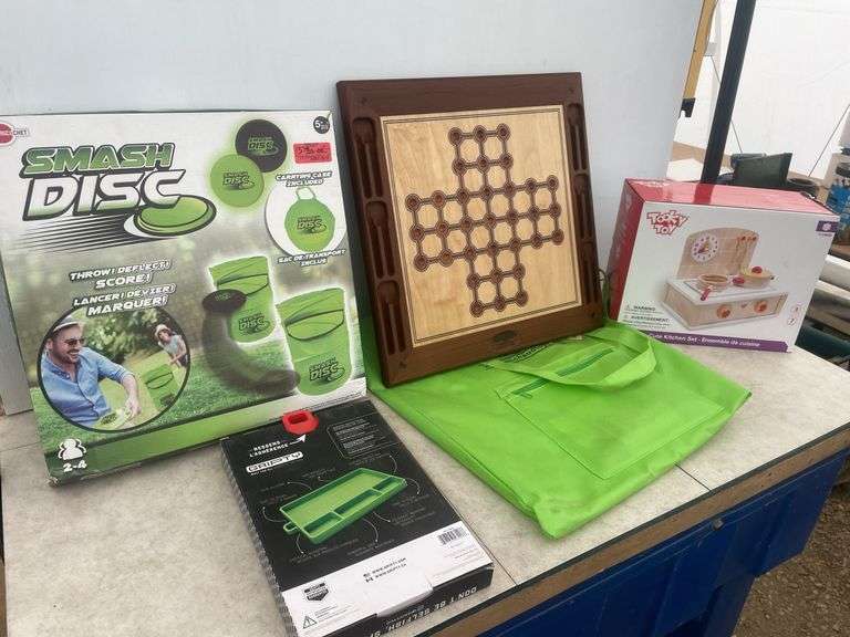Handcrafted Michaud game, Smash Disc , and a cute kitchen play set etc