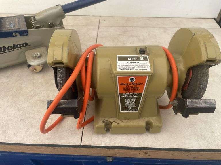 Black and Decker 5" bench grinder and a 2T trolley jack