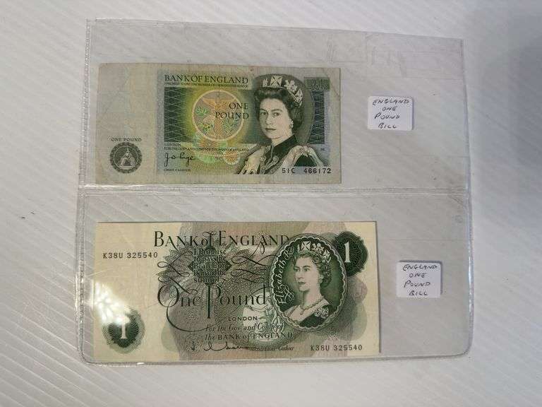 2 Different England One Pound Bills