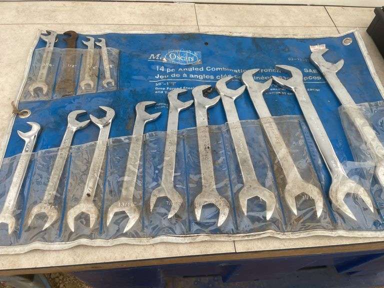 Angled combination wrenches and quantity of SAE sockets