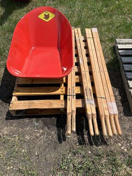 4 UNUSED wheelbarrow tubs and handles NO TIRES