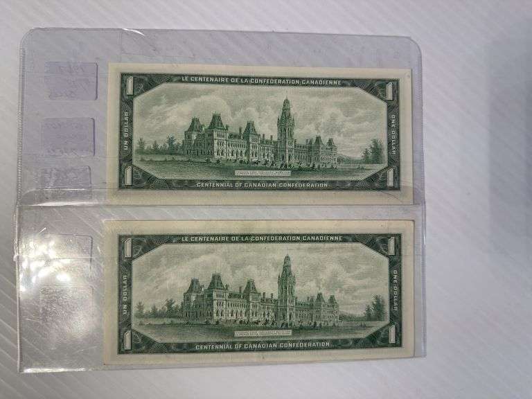2 - 1967 $1.00 Bills - 1 - 1867 - 1967 Serial Numbers Bill & 1 - Regular Serial Numbers Bill