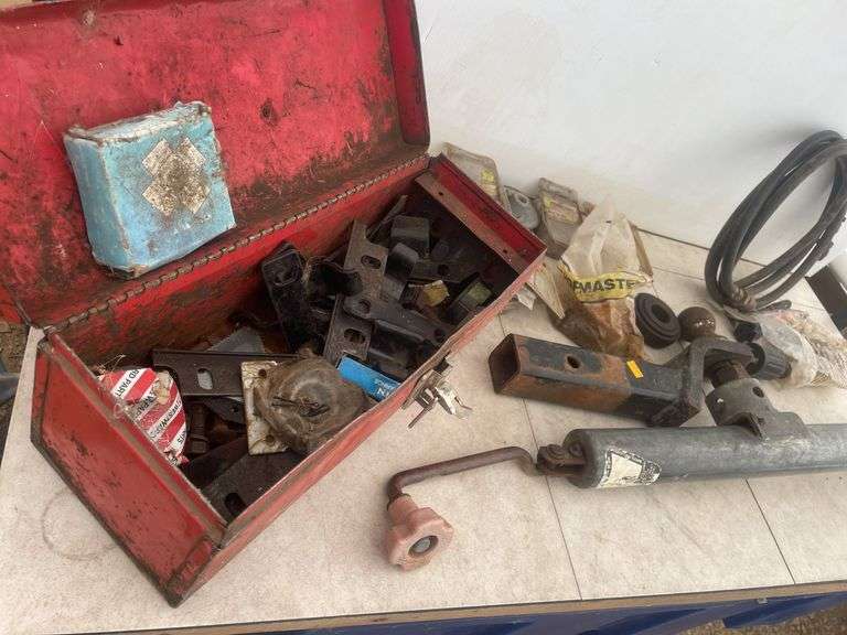 Tool box and a quantity of swather parts, generator adapter, receiver hitch, propane torch, trailer 
