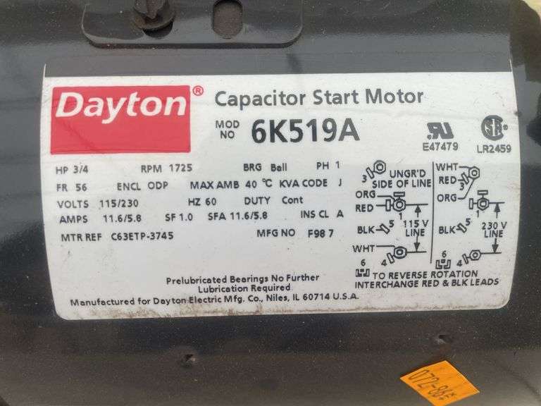 Hardly used Dayton Motor 3/4 hp, 1725RPM, single phase,115/230V