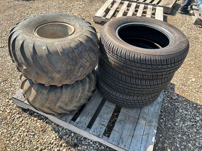 3 tires 205/65R15, 2 ATV tires in very poor condition 25x12.00-9NHS