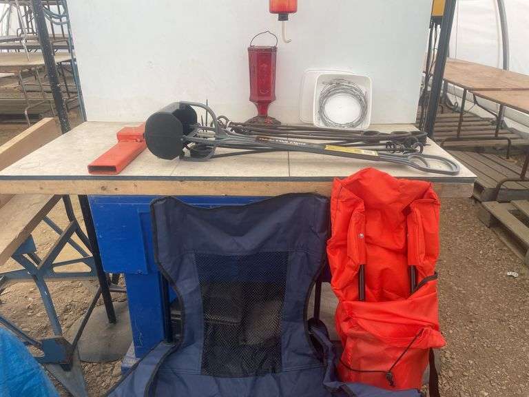 Coyote power rams, 2 foldable lawn chairs, hummingbird feeder, lawn ranger, etc.
