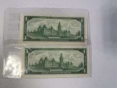 2 - 1967 $1.00 Bills - Regular Serial Numbers Bill - 2 Bills in a Row - Both Bills Like New