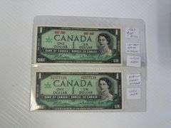2 - 1967 $1.00 Bills - 1 - 1867 - 1967 Serial Numbers Bill & 1 - Regular Serial Numbers Bill