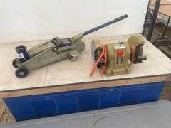 Black and Decker 5" bench grinder and a 2T trolley jack