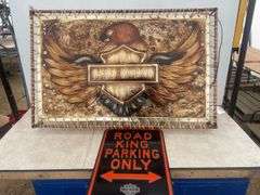 36" x 23" metal picture that lights up and 1 metal parking sign