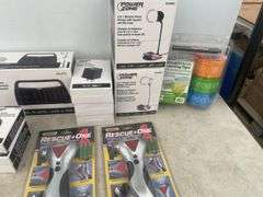 Power Zone portable speakers, powerbanks, dual USB car chargers, USB wall chargers, labeling tape, e