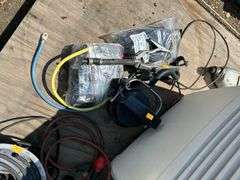 Pallet of misc - funnel, elec drill, yard light etc