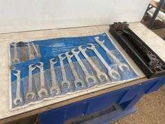 Angled combination wrenches and quantity of SAE sockets