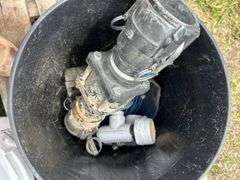 Air compressor- condition unknown, 2 pails of Banjo fittings & misc hose